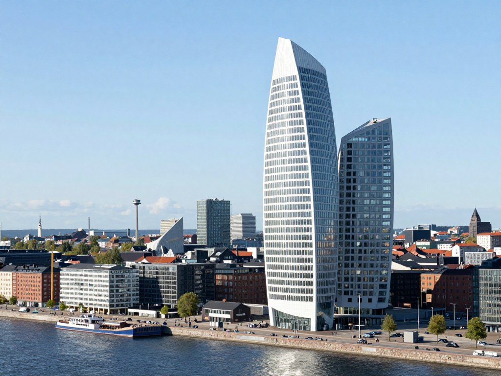 Malmös moderna arkitektur med Turning Torso i centrum