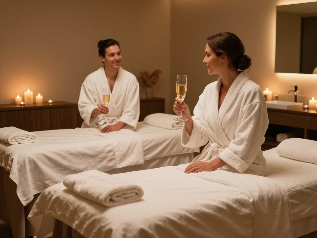 Par som njuter av en romantisk spa-upplevelse