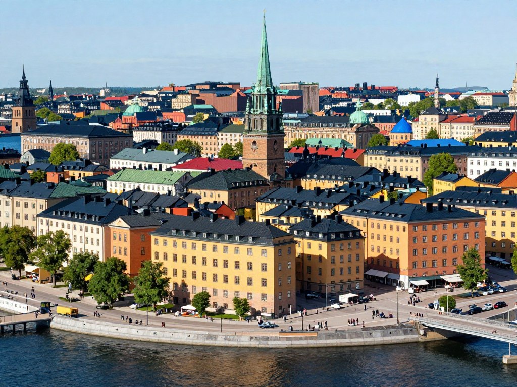 Stockholms vackra stadsbild med Gamla Stan och vattnet i förgrunden
